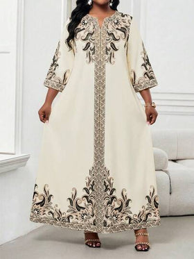 SHEIN Lady فستان طباعة عتيقة أنيق بياقة مفصصة مقاس كبير