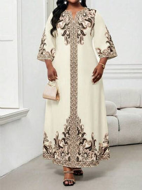 SHEIN Lady فستان طباعة عتيقة أنيق بياقة مفصصة مقاس كبير