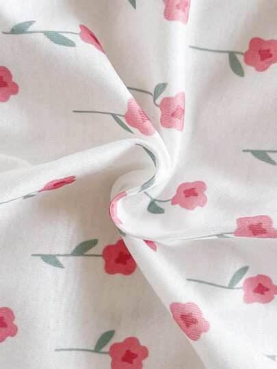 SHEIN Vintaside Kids طقم رومبير مكون من 3 قطع مطبوع عليه حشرات للبنات الصغار، يشمل قبعة مكسرة الأكمام وشورت بخصر مجمع، ملابس صيفية مريحة وكاجوال