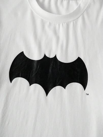 BATMAN X SHEIN طقم ملابس رياضية للرجال بطبعة الخفافيش بياقة دائرية وأكمام طويلة وبنطلون، موسم الخريف