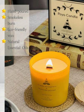 Poya Candle 1 عبوة شمع عطري من شمع الصويا، صافي الوزن أكثر من 200 جرام | شمعة تحترق لمدة تصل إلى 50 ساعة تقريبًا | شمعة معطرة في وعاء زجاجي أصفر | 8 خيارات عطرية | مصنوعة يدويًا | هدية مثالية للرجال والنساء - مناسبة للغرفة الطعام والنوم والحمام والمكتب، ع