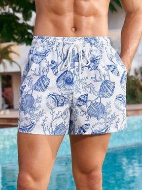 Manfinity Swimmode شورت شاطئ رجالي مطبوع مع جيب وسحاب