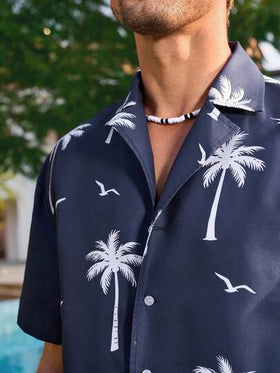 Manfinity Swimmode ملابس صيفية فضفاضة للشاطئ مع أزرار أمامية وأكمام قصيرة منسدلة للرجال