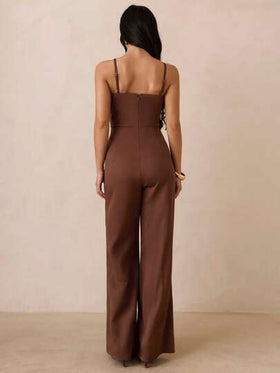 SHEIN Glamour جمبسوت نسائية بلون أحادي مع فتحة رقبة غير متماثلة وأزرار