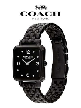 Coach ساعة كاس النسائية كوارتز تناظرية سوداء المينا مصنوعة من الفولاذ المقاوم للصدأ