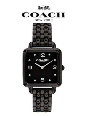 Coach ساعة كاس النسائية كوارتز تناظرية سوداء المينا مصنوعة من الفولاذ المقاوم للصدأ