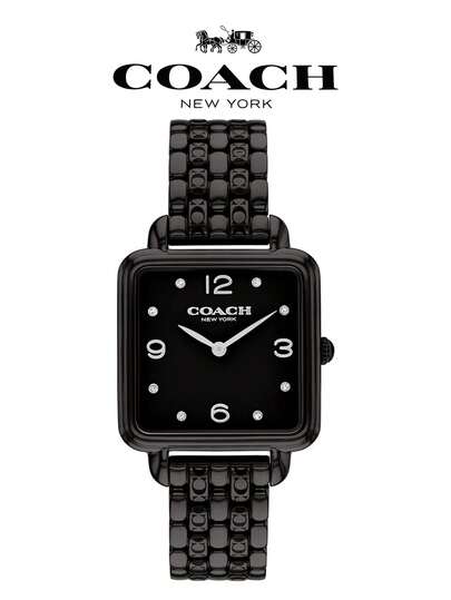 Coach ساعة كاس النسائية كوارتز تناظرية سوداء المينا مصنوعة من الفولاذ المقاوم للصدأ