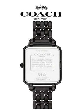 Coach ساعة كاس النسائية كوارتز تناظرية سوداء المينا مصنوعة من الفولاذ المقاوم للصدأ