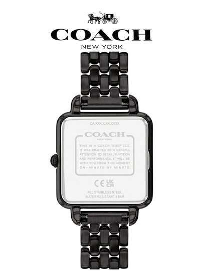 Coach ساعة كاس النسائية كوارتز تناظرية سوداء المينا مصنوعة من الفولاذ المقاوم للصدأ