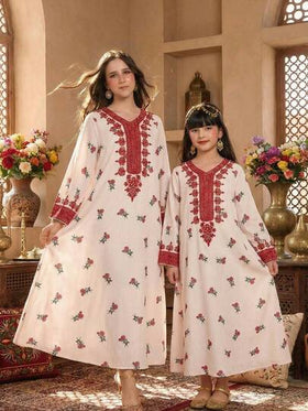SHEIN رمضان فستان فضفاض بأكمام طويلة وياقة على شكل حرف V مع طباعة زهرية للفتيات المراهقات