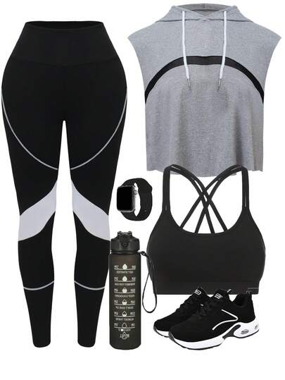 Easithlete 3 قطع طقم ملابس رياضية بتصميم متقاطع، طقم ملابس رياضية للنساء، طقم رياضي للنساء، طقم سراويل ضيقة للنساء