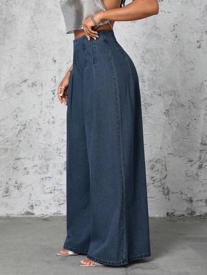 SHEIN SXY سراويل جينز نسائية عالية الخصر واسعة الساق