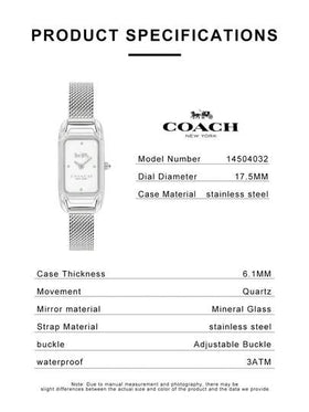 Coach ساعة كادي النسائية ذات المينا البيضاء والسوار الفضي من نوع ميلانيز
