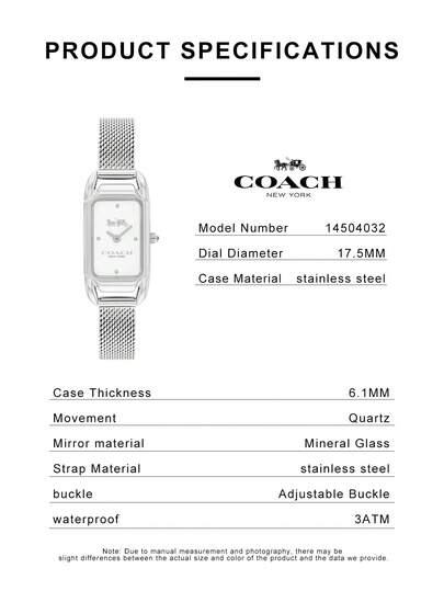 Coach ساعة كادي النسائية ذات المينا البيضاء والسوار الفضي من نوع ميلانيز