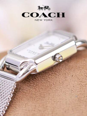 Coach ساعة كادي النسائية ذات المينا البيضاء والسوار الفضي من نوع ميلانيز