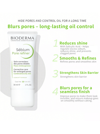 Bioderma كريم مصغر المسام بيوديرما سيبيوم 30 مل، مضبط للزيت، مخمد، مشدد للمسام، مناسب للبشرة الدهنية