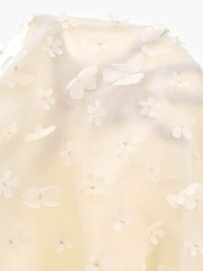 SHEIN رمضان فستان فضفاض أنيق للفتيات المراهقات بياقة عالية بدون أكمام، مزين بشبكة زهرية ثلاثية الأبعاد وبتنورة مكسرة