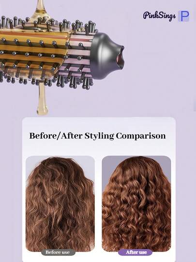 PinkSings مشط كهربائي قابل للشحن، مصفف للحجم، فرشاة كهربائية، مكواة تجعيد ذاتية، مكواة تجعيد سعة كبيرة، فرشاة تمليس لاسلكية