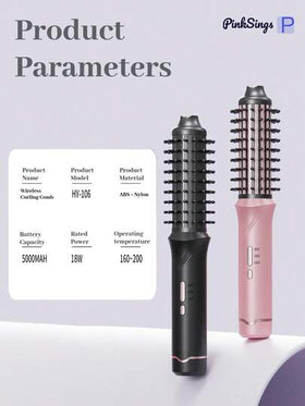 PinkSings مشط كهربائي قابل للشحن، مصفف للحجم، فرشاة كهربائية، مكواة تجعيد ذاتية، مكواة تجعيد سعة كبيرة، فرشاة تمليس لاسلكية