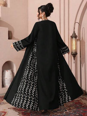 Al Najma رمضان عباية أنيقة مفتوحة الأمام مطرزة بتطريز ذهبي ثقيل، مناسبة للمناسبات الرسمية في الشرق الأوسط والعربية