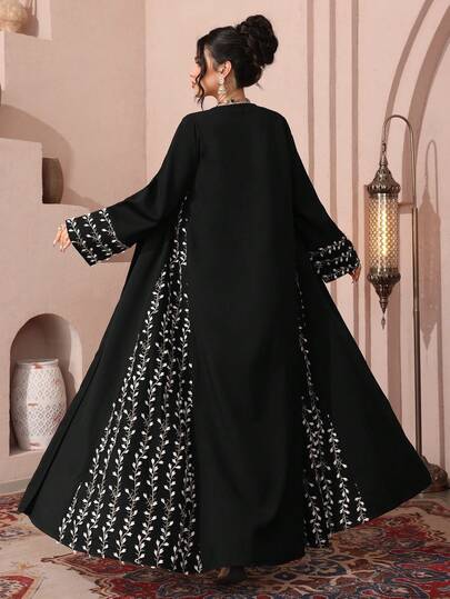 Al Najma رمضان عباية أنيقة مفتوحة الأمام مطرزة بتطريز ذهبي ثقيل، مناسبة للمناسبات الرسمية في الشرق الأوسط والعربية
