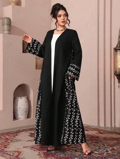 Al Najma رمضان عباية أنيقة مفتوحة الأمام مطرزة بتطريز ذهبي ثقيل، مناسبة للمناسبات الرسمية في الشرق الأوسط والعربية