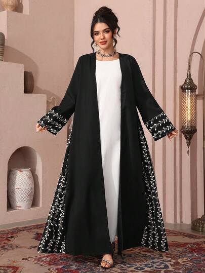 Al Najma رمضان عباية أنيقة مفتوحة الأمام مطرزة بتطريز ذهبي ثقيل، مناسبة للمناسبات الرسمية في الشرق الأوسط والعربية