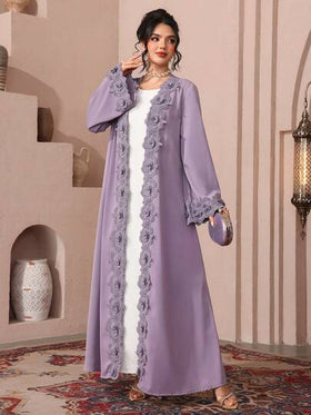 Al Najma رمضان عباءة نسائية أنيقة وأنيقة ذات قصة مناسبة باللون البنفسجي الرومانسي