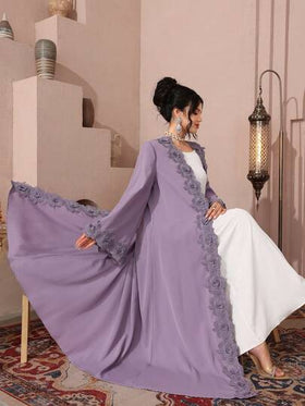 Al Najma رمضان عباءة نسائية أنيقة وأنيقة ذات قصة مناسبة باللون البنفسجي الرومانسي