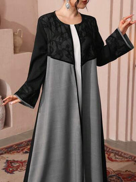 Al Najma رمضان كارديجان عباية بتصميم شبكي مفرغ، بألوان متباينة، رداء عربي أنيق للمناسبات الرسمية