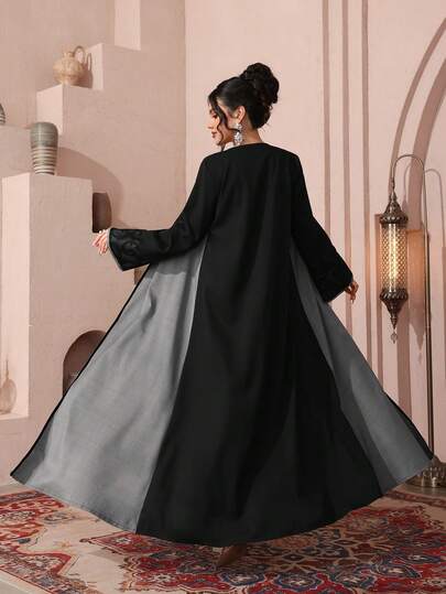 Al Najma رمضان كارديجان عباية بتصميم شبكي مفرغ، بألوان متباينة، رداء عربي أنيق للمناسبات الرسمية