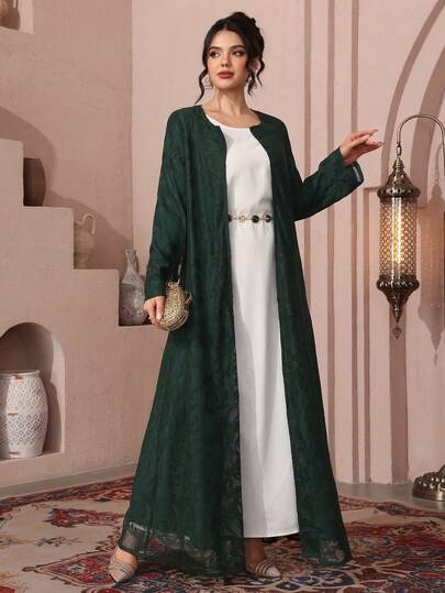 Al Najma رمضان عباءة نسائية أنيقة وعصرية مطرزة بالدانتيل المفرغ بطراز عربي