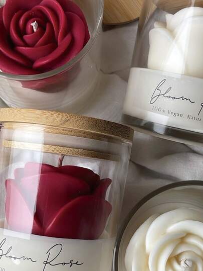 Joivida شمعة معطرة على شكل وردة، شمع معطر على شكل زجاجي، عنصر ديكور منزلي، هدية عيد الحب والزفاف والخطوبة