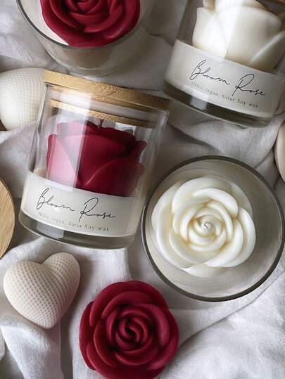 Joivida شمعة معطرة على شكل وردة، شمع معطر على شكل زجاجي، عنصر ديكور منزلي، هدية عيد الحب والزفاف والخطوبة