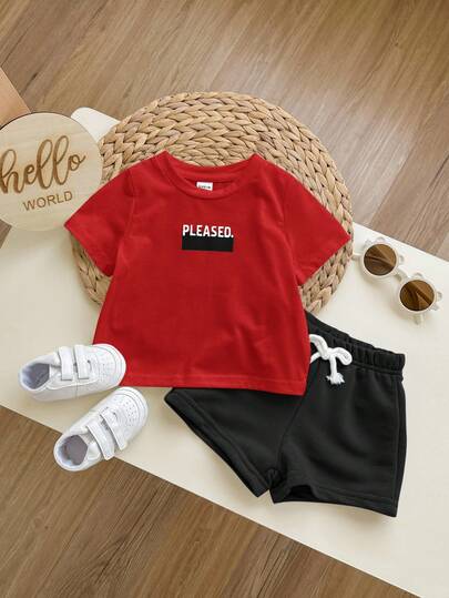 SHEIN مجموعة قميص كاجوال قصير الأكمام وشورت بألوان متباينة مناسبة للأطفال الصبية، قطعتان، ملابس يومية مريحة وعملية للمدرسة والنزهات والرياضة، مناسبة للربيع والصيف