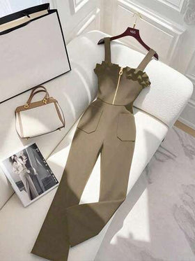 Franclia جمبسوت رشيقة وأنيقة بسحاب وتريم مكشكش، بتصميم ضيق أسود