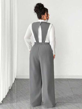 SHEIN Tall CURVE بدلة قفزة نسائية عصرية بقياسات كبيرة، ذات فتحة رقبة عميقة على الصدر وأزرار متعددة في المنتصف وحاشية غير متماثلة بدون أكمام، مناسبة للربيع/الصيف، العودة للمدرسة، العطلات، التخرج، أعياد الحب، عيد الميلاد، المهرجانات الموسيقية، عيد الأم، اله