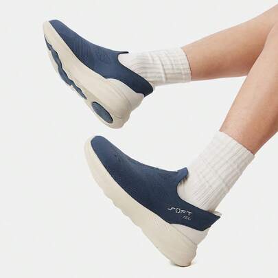 LI-NING أحذية رياضية كاجوال للرجال من لي نينغ سوفت جو 2، من خامة قماش محبوك قابل للتنفس، أحذية كاجوال سهلة الارتداء، باللون الأزرق الداكن AGLV017