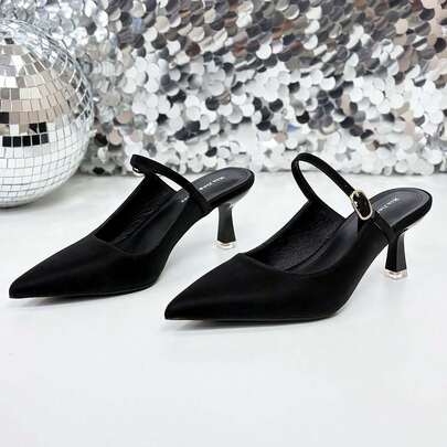 Xin Jing Shoes أحذية نسائية ذات كعب عالي جديدة، أحذية كاجوال بحزام، أحذية أنيقة وجذابة للحفلات والزفاف، أحذية كعب متوسط بدون ظهر