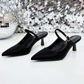 Xin Jing Shoes أحذية نسائية ذات كعب عالي جديدة، أحذية كاجوال بحزام، أحذية أنيقة وجذابة للحفلات والزفاف، أحذية كعب متوسط بدون ظهر
