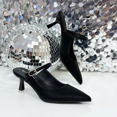 Xin Jing Shoes أحذية نسائية ذات كعب عالي جديدة، أحذية كاجوال بحزام، أحذية أنيقة وجذابة للحفلات والزفاف، أحذية كعب متوسط بدون ظهر