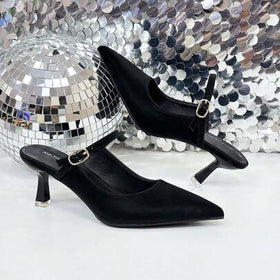 Xin Jing Shoes أحذية نسائية ذات كعب عالي جديدة، أحذية كاجوال بحزام، أحذية أنيقة وجذابة للحفلات والزفاف، أحذية كعب متوسط بدون ظهر