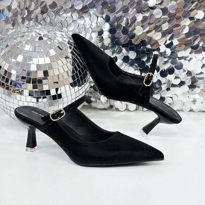 Xin Jing Shoes أحذية نسائية ذات كعب عالي جديدة، أحذية كاجوال بحزام، أحذية أنيقة وجذابة للحفلات والزفاف، أحذية كعب متوسط بدون ظهر