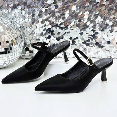 Xin Jing Shoes أحذية نسائية ذات كعب عالي جديدة، أحذية كاجوال بحزام، أحذية أنيقة وجذابة للحفلات والزفاف، أحذية كعب متوسط بدون ظهر