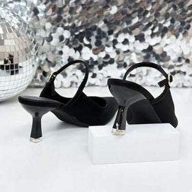 Xin Jing Shoes أحذية نسائية ذات كعب عالي جديدة، أحذية كاجوال بحزام، أحذية أنيقة وجذابة للحفلات والزفاف، أحذية كعب متوسط بدون ظهر