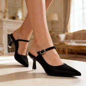 Xin Jing Shoes أحذية نسائية ذات كعب عالي جديدة، أحذية كاجوال بحزام، أحذية أنيقة وجذابة للحفلات والزفاف، أحذية كعب متوسط بدون ظهر