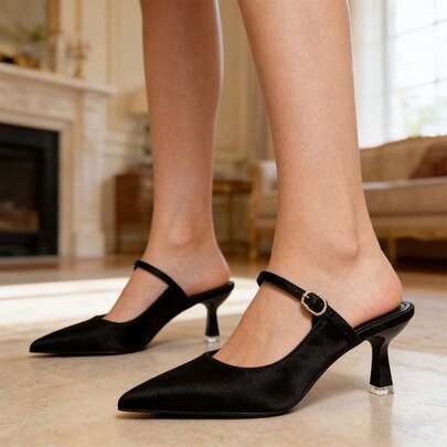 Xin Jing Shoes أحذية نسائية ذات كعب عالي جديدة، أحذية كاجوال بحزام، أحذية أنيقة وجذابة للحفلات والزفاف، أحذية كعب متوسط بدون ظهر