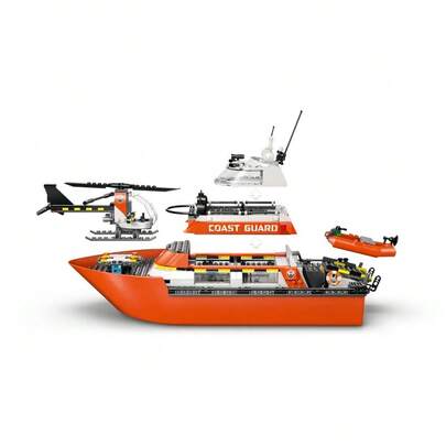 LEGO ألعاب بناء طقم إنقاذ قارب وطائرة هليكوبتر من ليغو سيتي - مجموعة لعب تظاهرية للأولاد والبنات، من عمر 7 سنوات فما فوق - مع 2 لعبة قارب إنقاذ، 5 شخصيات صغيرة وشكل كلب - فكرة هدية لأعياد الميلاد - 60504