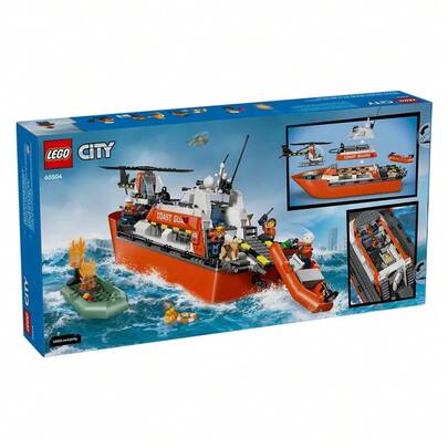 LEGO ألعاب بناء طقم إنقاذ قارب وطائرة هليكوبتر من ليغو سيتي - مجموعة لعب تظاهرية للأولاد والبنات، من عمر 7 سنوات فما فوق - مع 2 لعبة قارب إنقاذ، 5 شخصيات صغيرة وشكل كلب - فكرة هدية لأعياد الميلاد - 60504