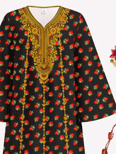 SHEIN فستان كاجوال بسيط للبنات المراهقات بطبعة زهور الورد الفينتاج، مناسب للربيع والصيف، عباءة صلاة، راحة سهلة، ملابس كاجوال، أجواء العطلة، كفتان متواضع، جلابية، هدايا إسلامية، جلابية فتاة مسلمة جميلة، راحة سهلة، أجواء العطلة